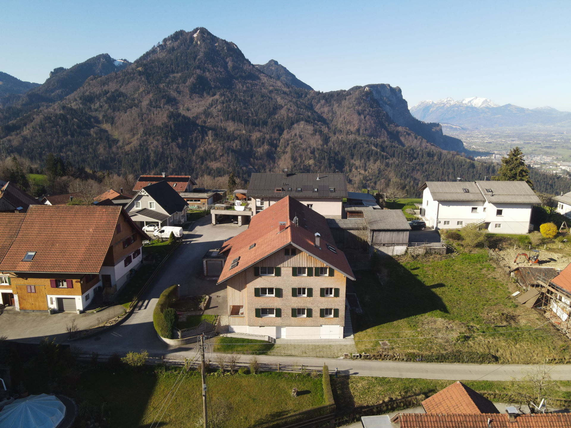 Luftaufnahme der Umgebung der Ferienstube Dornbirn Kehlegg